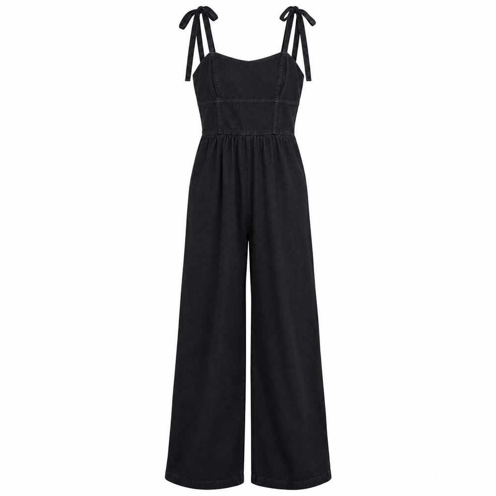 Old Navy Womens Black Tie Shoulder Wide Leg Jumpsuit Medium NWT